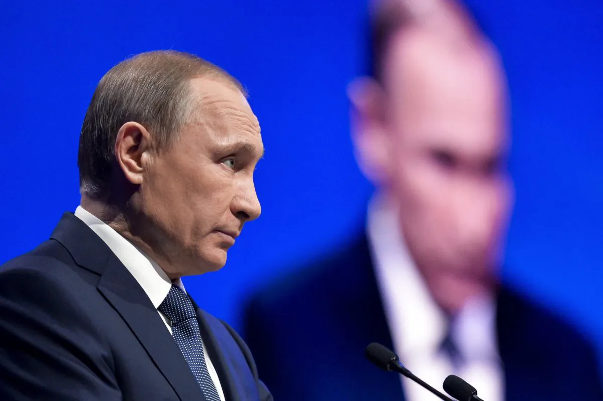 Russian President Vladimir Putin at a regional meeting of the pro-Kremlin United Peoples' Front in Stavropol, on Jan. 25, 2016. Putin has criticized Soviet founder Vladimir Lenin for placing a “time bomb” under the state and denounced brutal repressions by the Bolshevik government. (Alexei Druzhinin/Sputnik via AP)