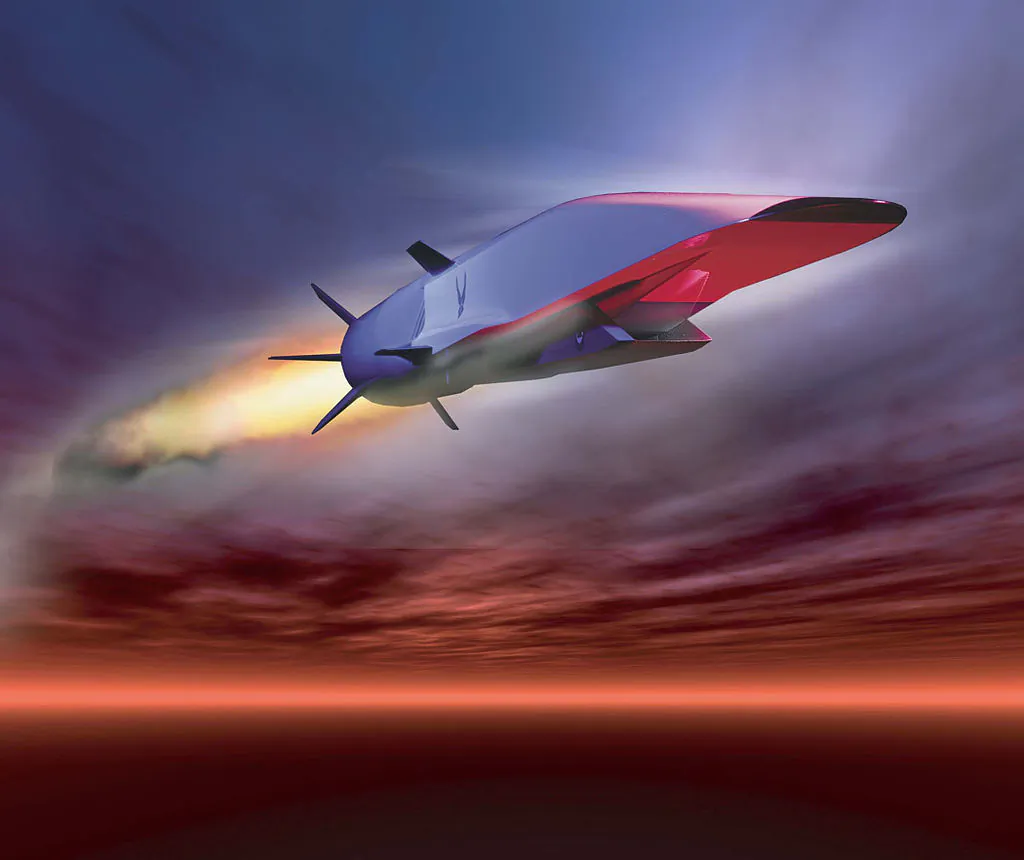 An artist concept of the X-51 hypersonic test aircraft in flight. The X-51 reached Mach 5 (3800 mph) during a test flight in 2010. (U.S. Air Force)