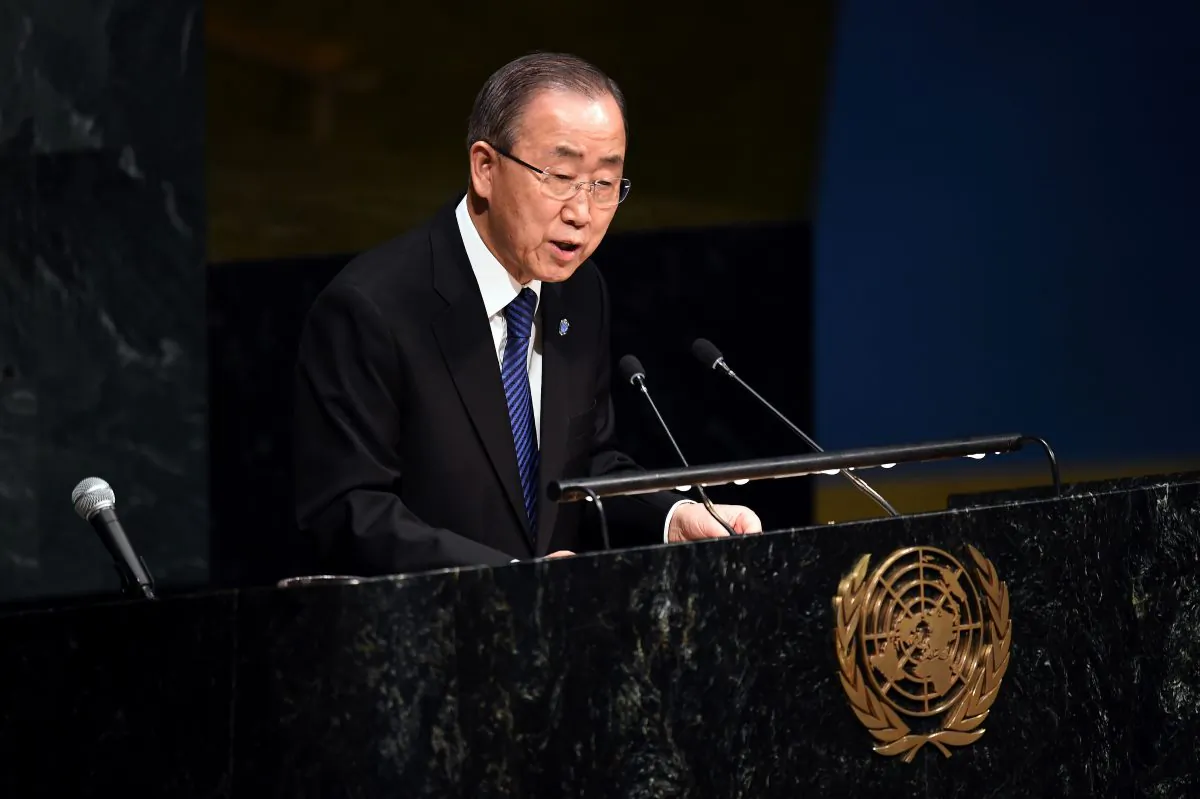 U.N. Secretary-General Ban Ki-moon sepaks during a Holocaust memorial ceremony on the occasion of the International Day of Commemoration in Memory of the Victims of the Holocaust at the United Nations headquarters in New York City on Jan. 27, 2016. (Jewel Samad/AFP/Getty Images)