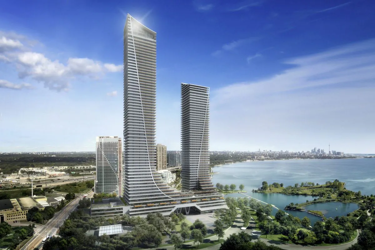 Rendering of Empire Communities' Eau de Soleil in southwest Toronto along Lake Ontario, one of the tallest buildings on the waterfront in Canada. Both towers are 66 storeys. (Courtesy of Empire Communities)