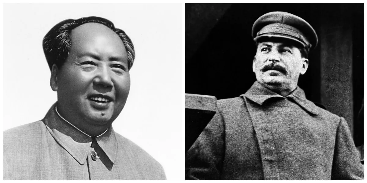 (L-R) Mao Zedong and Josef Stalin in a combination photo. (AP Photo)