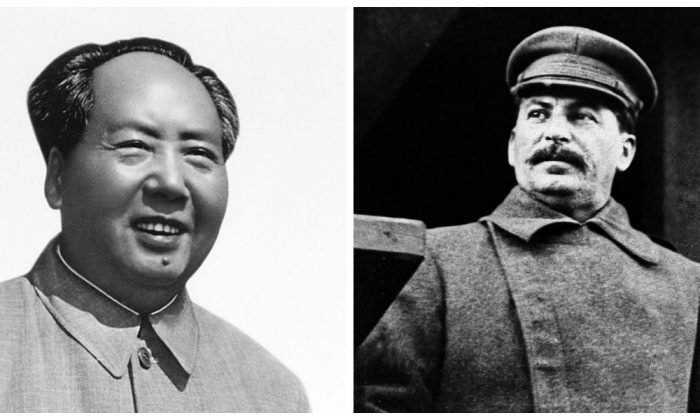 (L-R) Mao Zedong and Josef Stalin in a combination photo. (AP Photo)