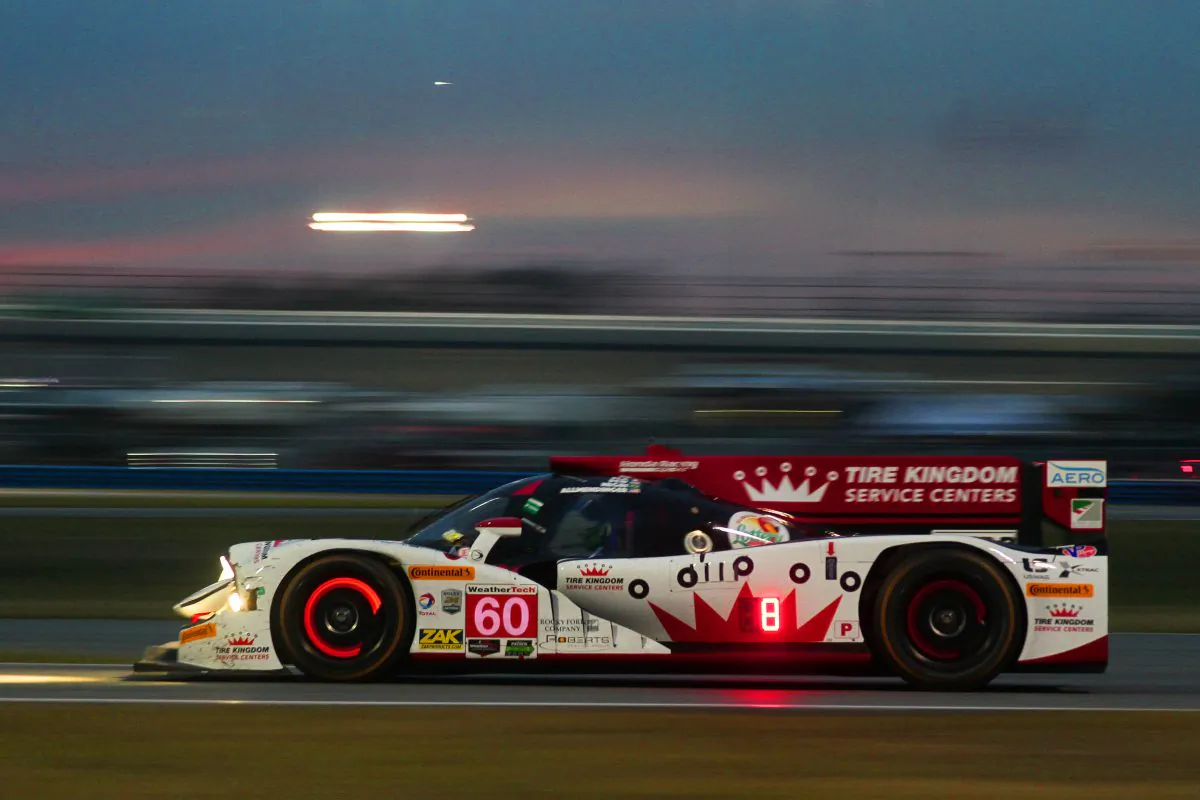 Olivier Pla and AJ Allmendinger took superman stints in the #60 Shank Racing Ligier-Honda and kept the car in the lead from twilight through full dark. (Chris Jasurek/Epoch Times)