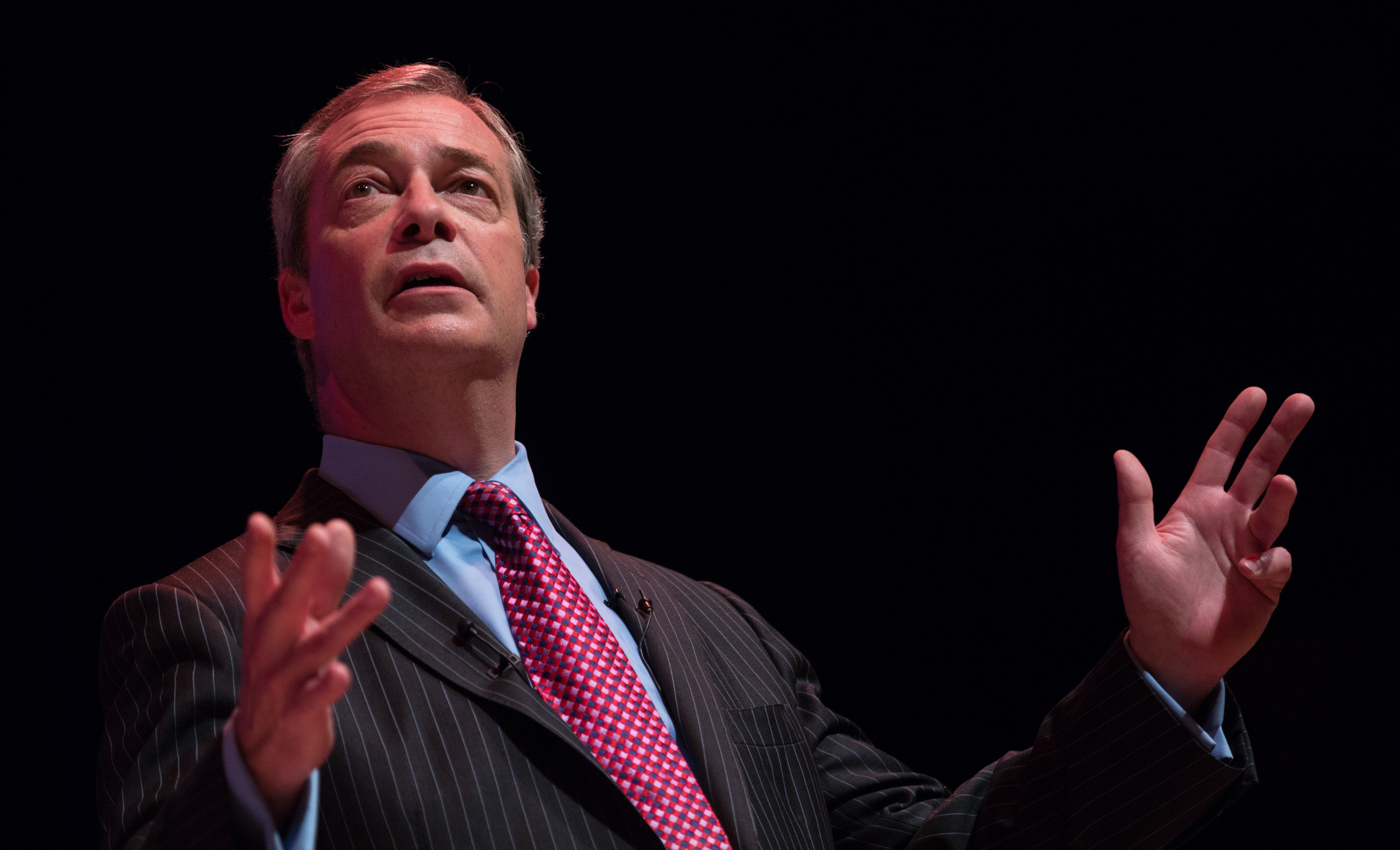 UKIP leader Nigel Farage addresses supporters at a "Say No to Europe" meeting at the Anvil in Basingstoke, England, on Nov. 16, 2015. The right-wing Euroskeptic supports the British exit from the European Union. (Matt Cardy/Getty Images)