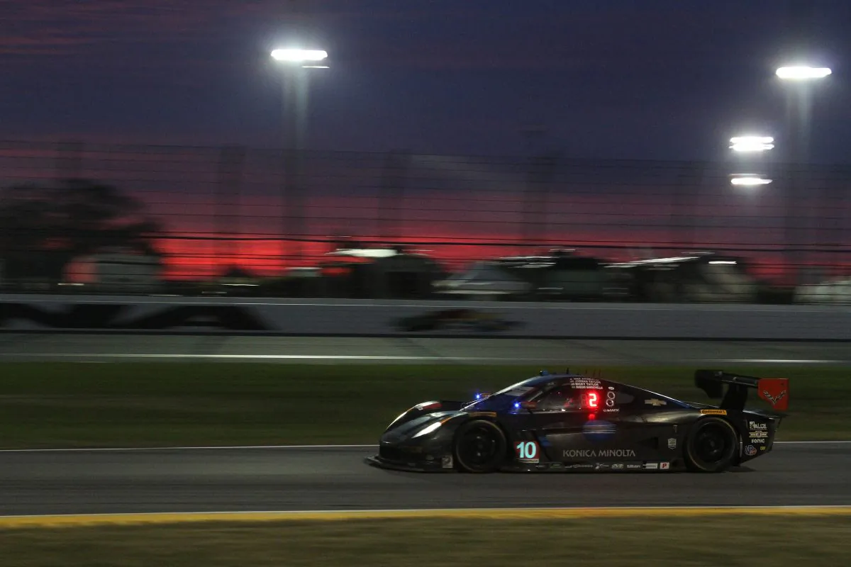 Jordan Taylor in the #10 WTR Dallara-Corvette is part of a three-way fight for the race lead. (Chris Jasurek/Epoch Times)