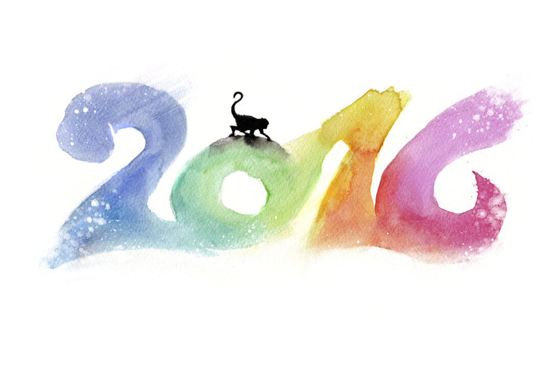 2016 watercolor painting. Chinese Horoscope 2016 - Year of the Monkey (amoklv/iStock)