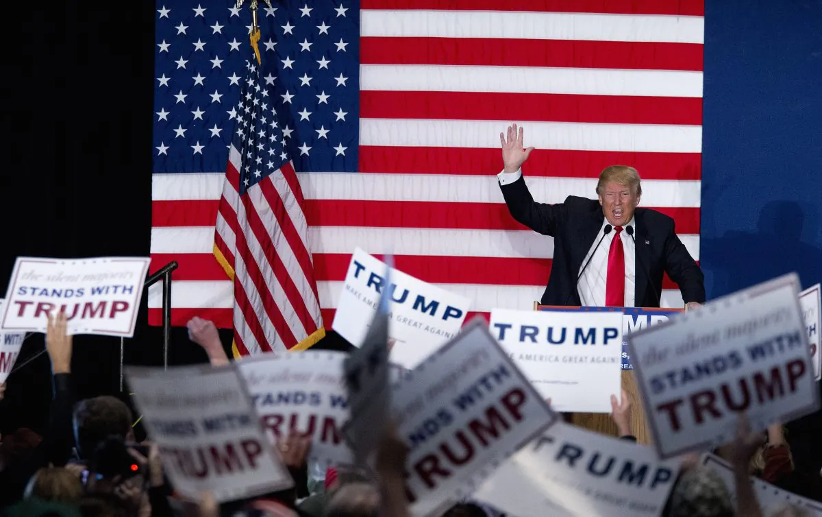 Republican presidential candidate Donald Trump speaks during a campaign event, Monday, Feb. 1, 2016, in Cedar Rapids, Iowa. (AP Photo/Mary Altaffer)