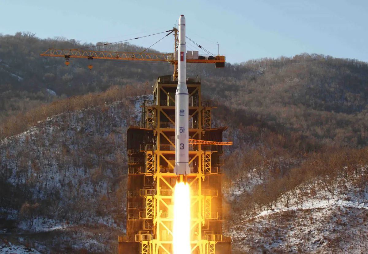 North Korean rocket Unha-3, carrying the satellite Kwangmyongsong-3, lifts off from the launching pad in Cholsan County, North Pyongan Province, North Korea, on Dec. 12, 2012. (KNS/AFP/Getty Images)