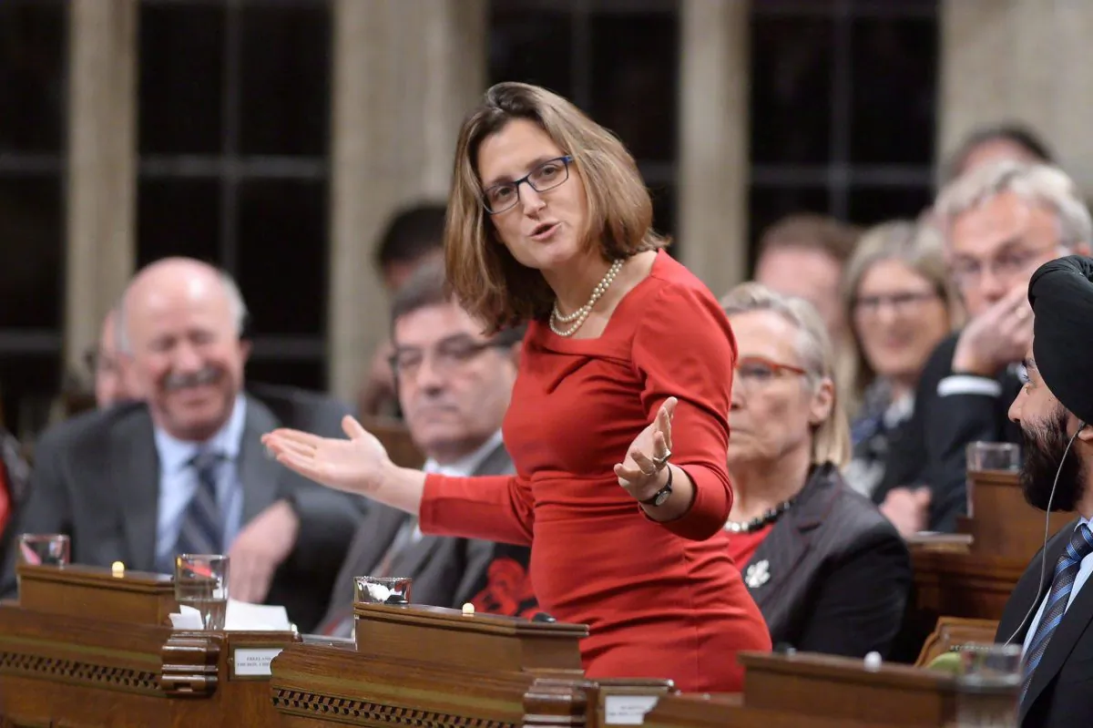 International Trade Minister Chrystia Freeland answers a question in the House of Commons on Dec. 7, 2015. The federal government has confirmed that it intends to sign the controversial Trans-Pacific Partnership trade deal this week in New Zealand—but that doesn't necessarily mean Canada will ultimately ratify it, Freeland said Feb. 1, 2016. (THE CANADIAN PRESS/Sean Kilpatrick)