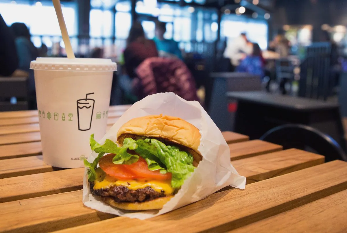A cheeseburger and drink, served up at a Shake Shack restaurant in Chicago, Ill., on Jan. 28, 2015. (Scott Olson/Getty Images)