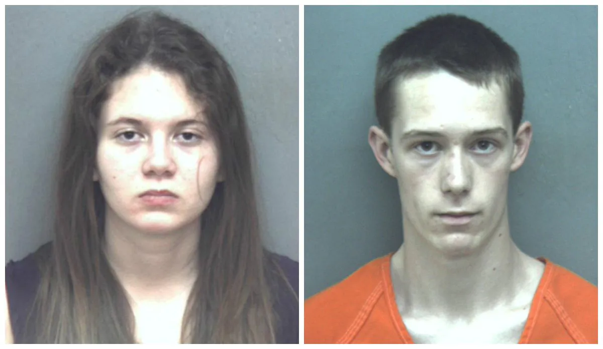 Virginia Tech students Natalie Keepers and David Eisenhauer in booking photos. (Blacksburg Police Department via AP)