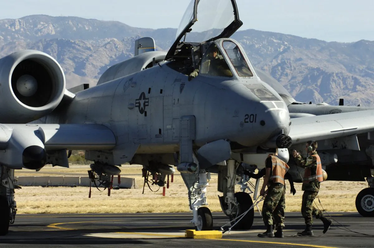 An A-10 Thunderbolt II undergoes pre-flight inspections at Davis-Monthan Air Force Base, Ariz. on March 23, 2006. The retirement of the A-10 is being pushed back to 2022. (U.S. Air Force photo by/Airman 1st Class Jesse Shipps)