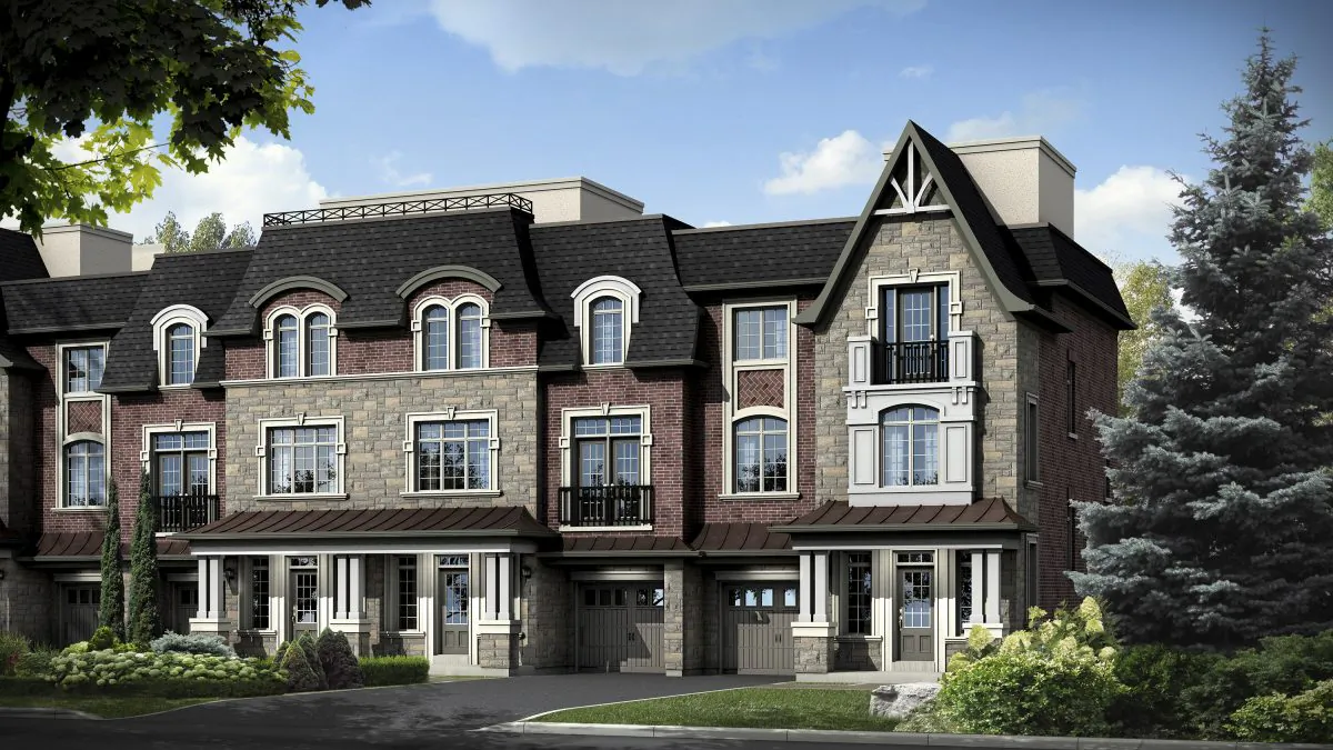 Rendering of Residences of Pebble Creek, luxury townhomes in Vaughan  by Falconcrest Homes and Graywood Developments. (Courtesy of Intercity Realty Inc.)
