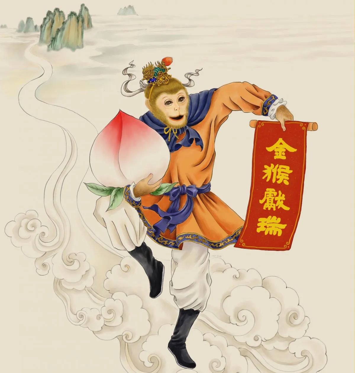 The Chinese New Year occurs on Monday, Feb. 8, this year, marking the start of the Year of the Monkey, a symbol of creativity and inspiration. The Chinese characters say “Golden Monkey brings a Happy New Year!” (SM Yang/Epoch Times)