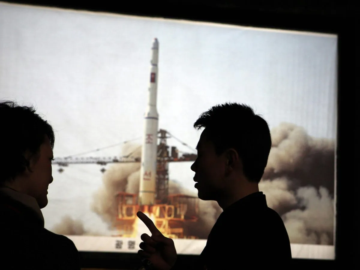 A 2009 satellite rocket launch is displayed at the Three Revolutions Exhibition Hall in Pyongyang, North Korea, on April 10, 2012. The Unha 3 rocket that launched the “Bright Star” satellite into space in 2012 is a symbol of North Korea’s technological successes and a matter of great national pride. The country plans another launch to put Earth observation satellite into orbit in February 2016. Although the equipment it will use is not yet known, the launch could also advance its military-use missile technology further. (AP Photo/Ng Han Guan)