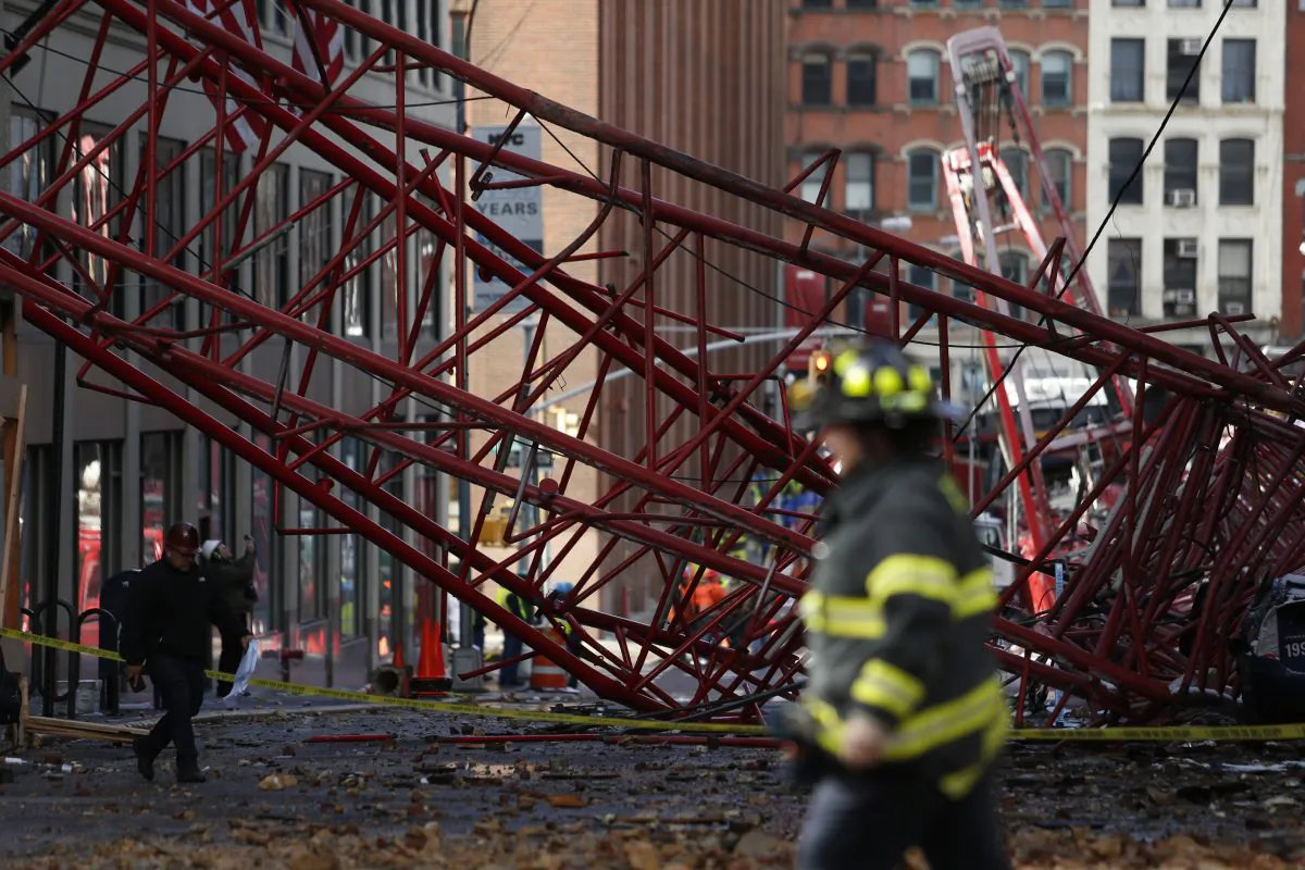 A construction crane lies on a street in downtown Manhattan in New York on February 5, 2016.
(KENA BETANCUR/AFP/Getty Images)