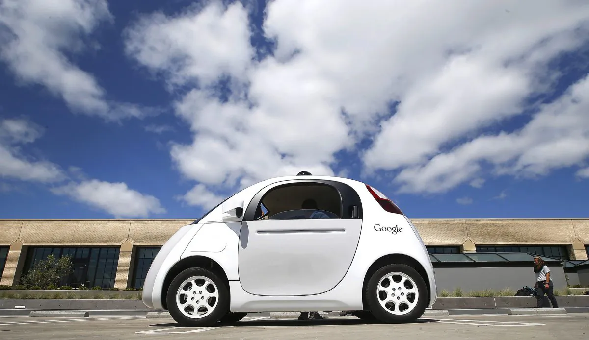 In this May 13, 2015, file photo, Google's new self-driving prototype car is presented during a demonstration at the Google campus in Mountain View, Calif. (AP Photo/Tony Avelar)
