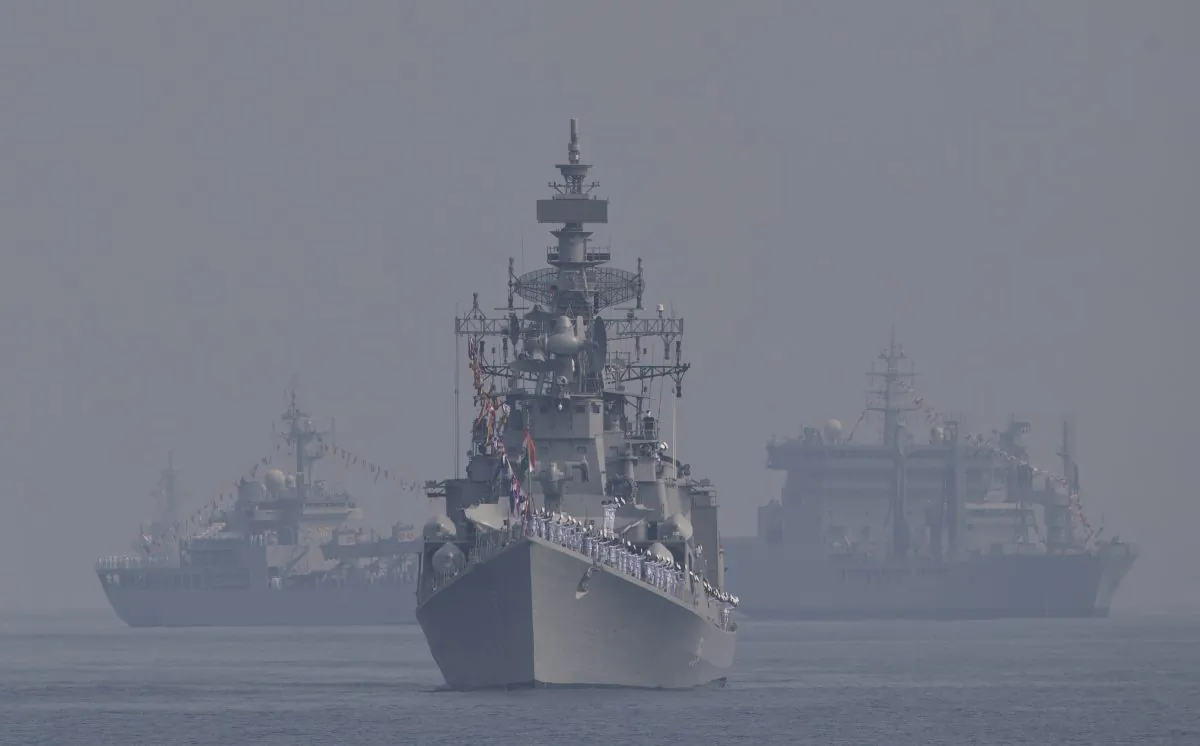 Indian guided missile destroyer 'Ranveer' is seen during the International Fleet Review in Vishakapatnam, India, on Feb. 6, 2016. Indian President Pranab Mukherjee, who is the supreme commander of the Indian armed forces, reviewed a fleet of over 90 naval ships including several from foreign countries. (AP Photo/Saurabh Das)