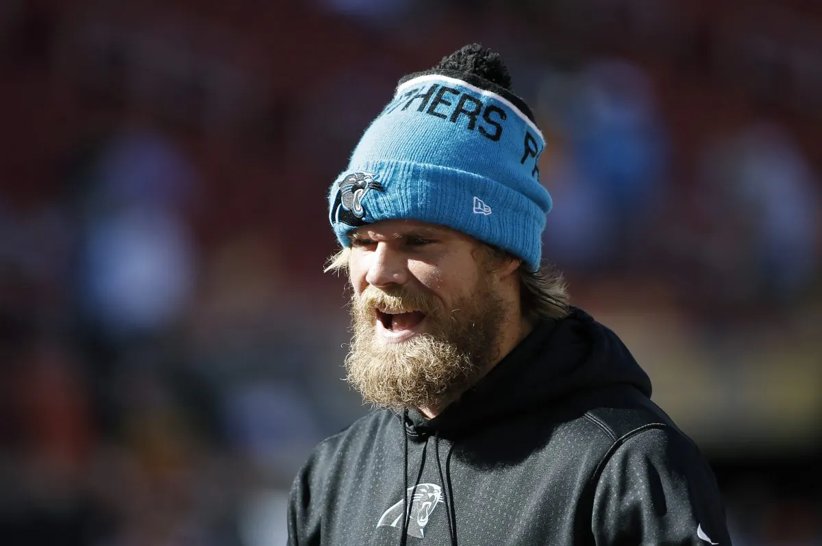 Carolina Panthers tight end Greg Olsen has finally shaved his overgrown facial hair. (AP Photo/Matt Slocum)