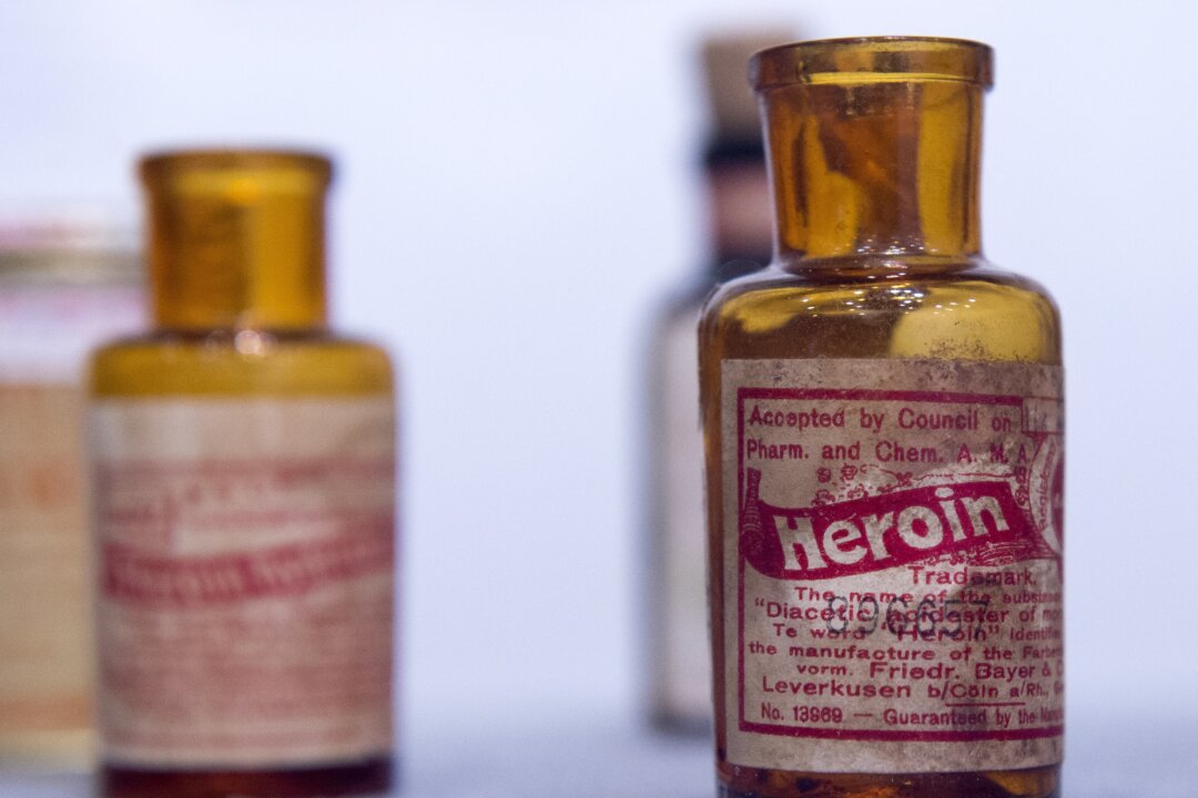 Old heroin bottles on display at the Drug Enforcement Agency (DEA) Museum in Arlington, Va., on Aug. 25, 2015. (Paul J. Richards/AFP/Getty Images)