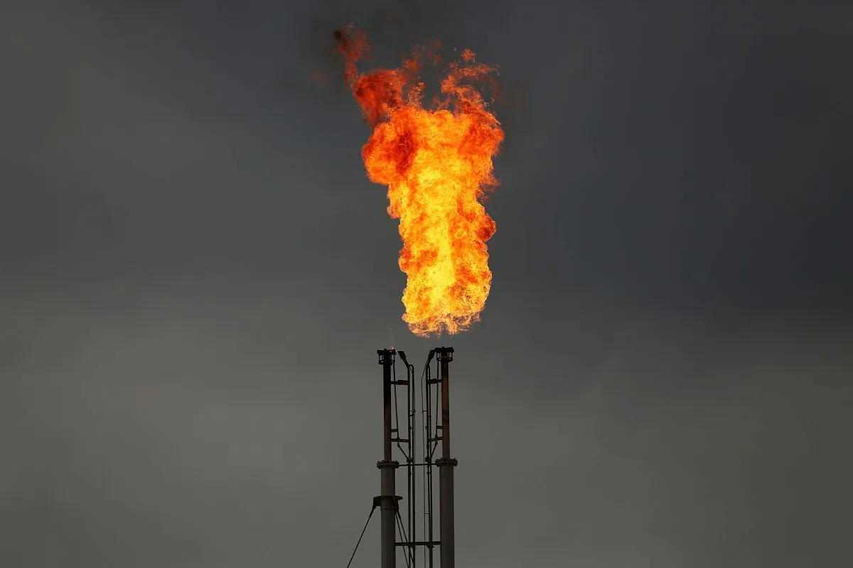 Natural gas is flared off at a plant outside of the town of Cuero, Texas, on March 26, 2015. (Spencer Platt/Getty Images)