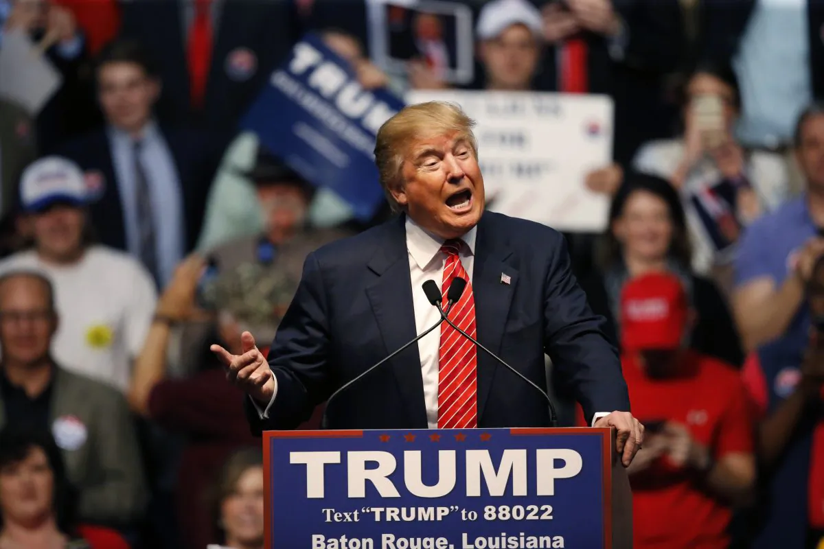 In this photo taken Feb. 11, 2016, Republican presidential candidate Donald Trump speaks at a campaign rally in Baton Rouge, La. Eyebrows shot up when Sarah Palin used a salty acronym, WTF, to mock the policies of President Barack Obama in 2011. How quaint. Five years later, Trump has blown right past acronyms in a profanity-laced campaign for the Republican nomination that has seen multiple candidates hurl insults and disparaging remarks at one another and their critics. (AP Photo/Gerald Herbert)