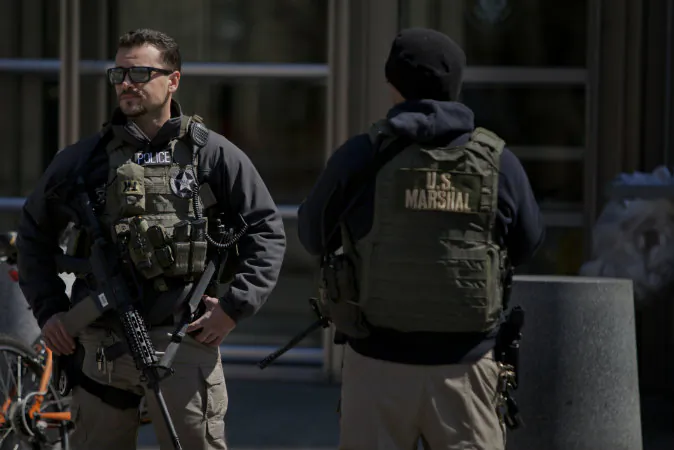 U.S. Marshals stand outside U.S. Federal Court in Brooklyn on April 2, 2015 in New York City. (Victor J. Blue/Getty Images, file)