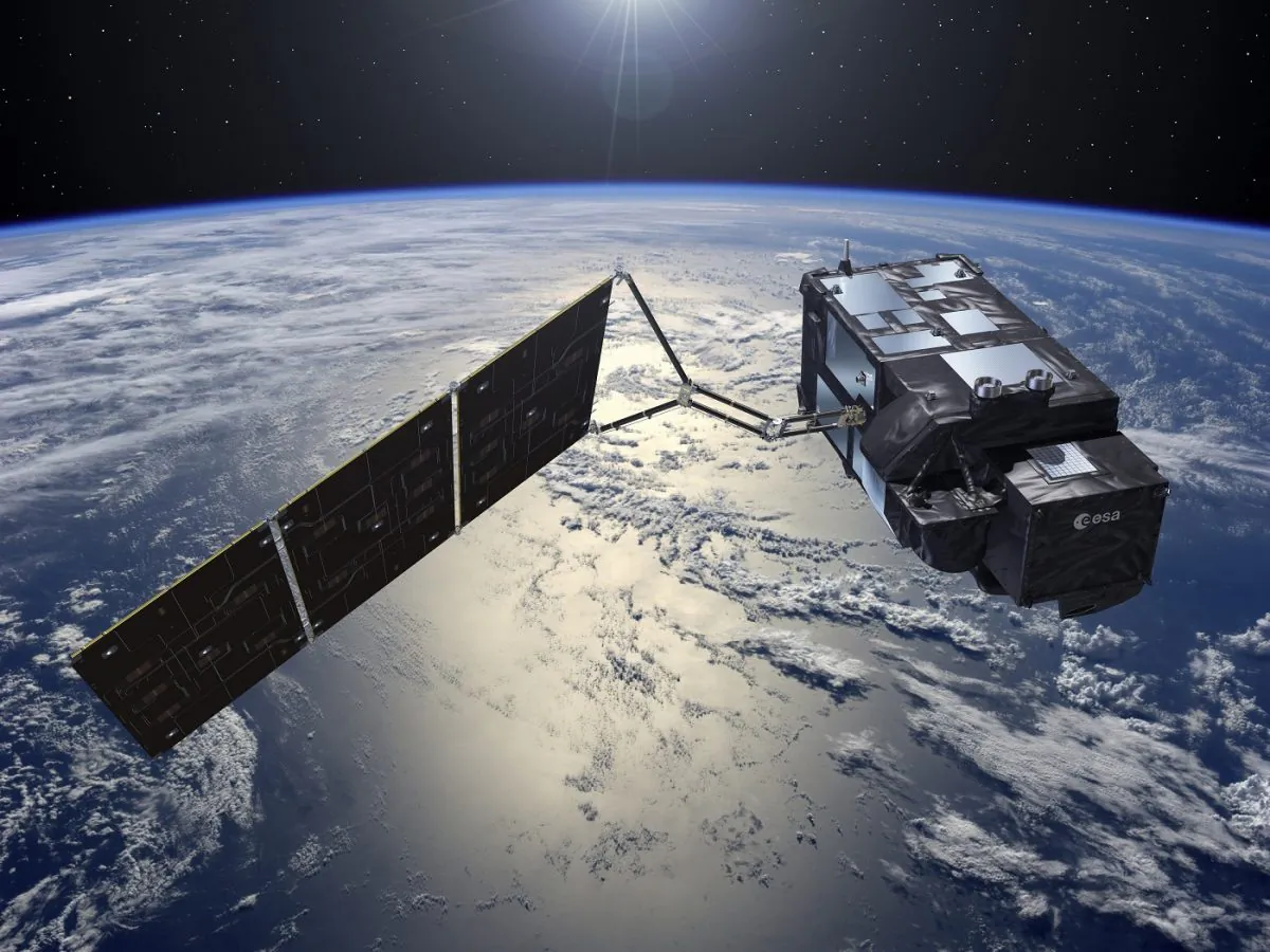 Artist’s rendering of the Sentinel-3A satellite in space. (Pierre Carril/ESA)