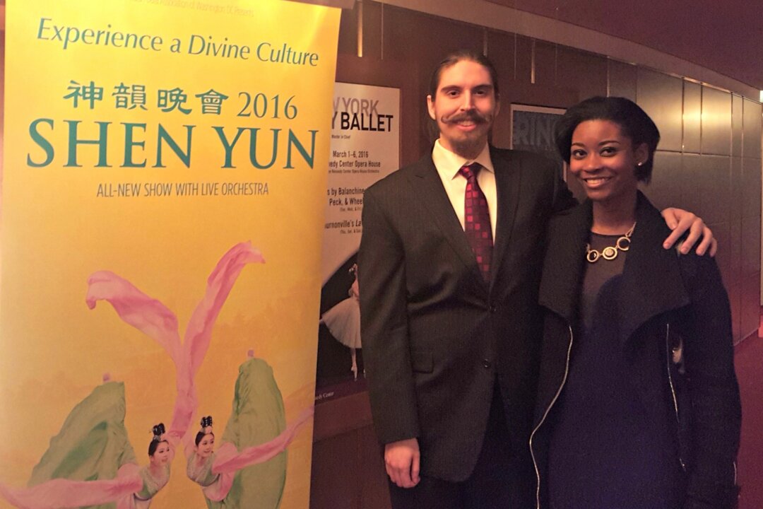 Kevin Green and Emerald Pollard enjoyed Shen Yun Performing Arts opening night in Washington on Feb. 16, 2016. (Valentin Schmid/Epoch Times)