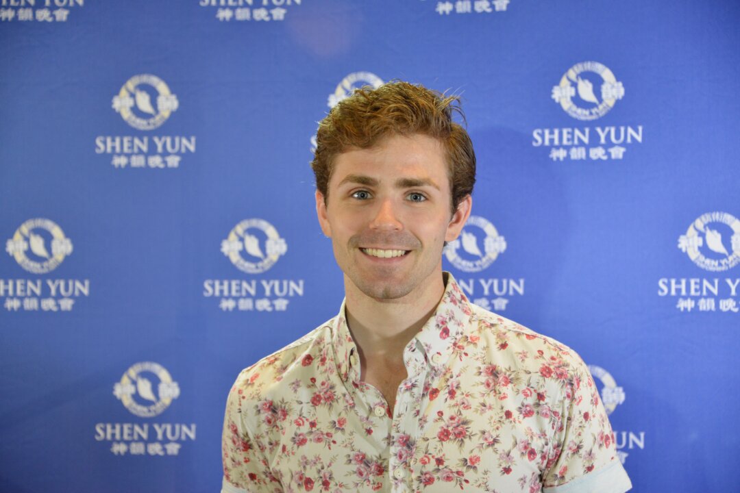 Max Hopper was so inspired by the beauty of Shen Yun he felt he wanted to dance right along with them, at Wellington's St. James Theatre, on Feb. 16, 2016. (Courtesy of NTD Television)