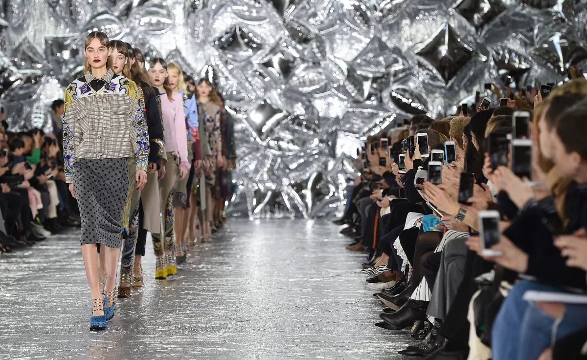 Models walk the runway at the Mary Katrantzou show during London Fashion Week Autumn/Winter 2016/17 at Central Saint Martins in London on Feb. 21, 2016. (Stuart C. Wilson/Getty Images)