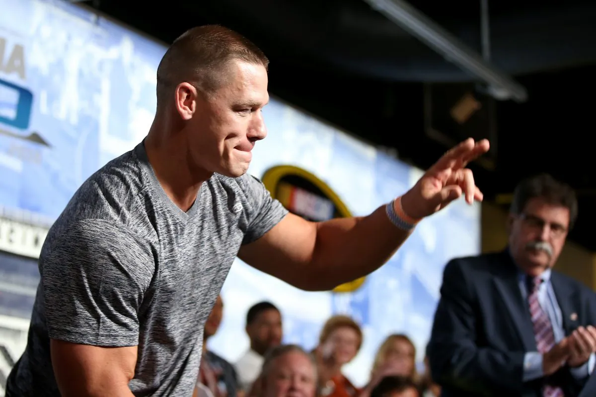 John Cena is seen at the driver's meeting prior to the NASCAR Sprint Cup Series DAYTONA 500 at Daytona International Speedway on Feb. 21. (Sean Gardner/Getty Images)