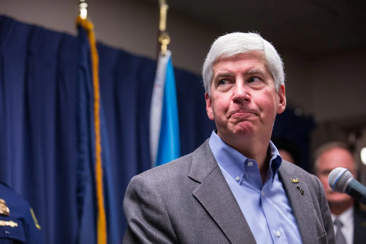 Michigan Gov. Rick Snyder speaks to the media regarding the status of the Flint water crisis on January 27, 2016 at Flint City Hall in Flint, Michigan. (Brett Carlsen/Getty Images)