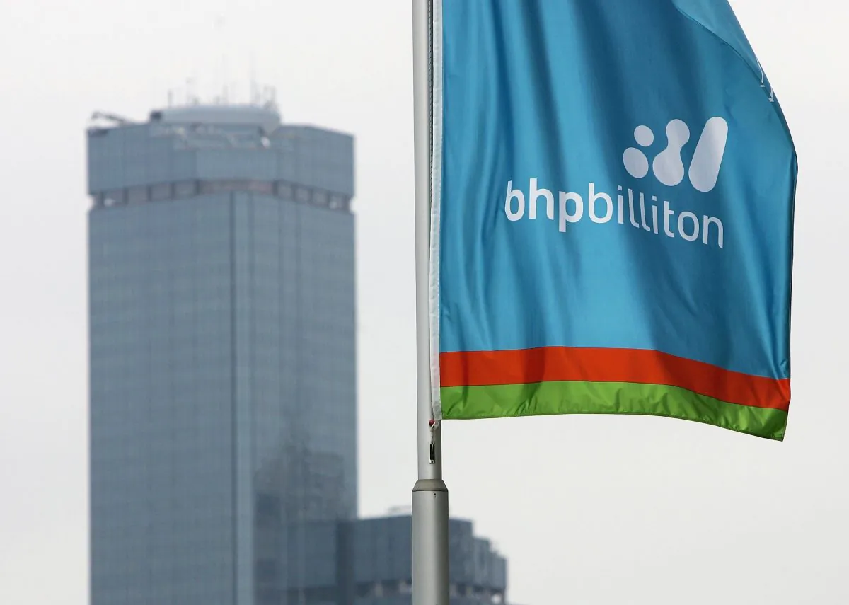 The BHP Billiton logo on a flag at the BHP Billiton Centre in Melbourne, Australia, on Feb. 15, 2006. (Ryan Pierse/Getty Images)
