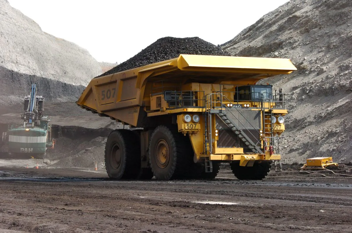 A mining dumper truck hauls coal at Cloud Peak Energy's Spring Creek strip mine near Decker, Mont., on April 4, 2013. (AP Photo/Matthew Brown)