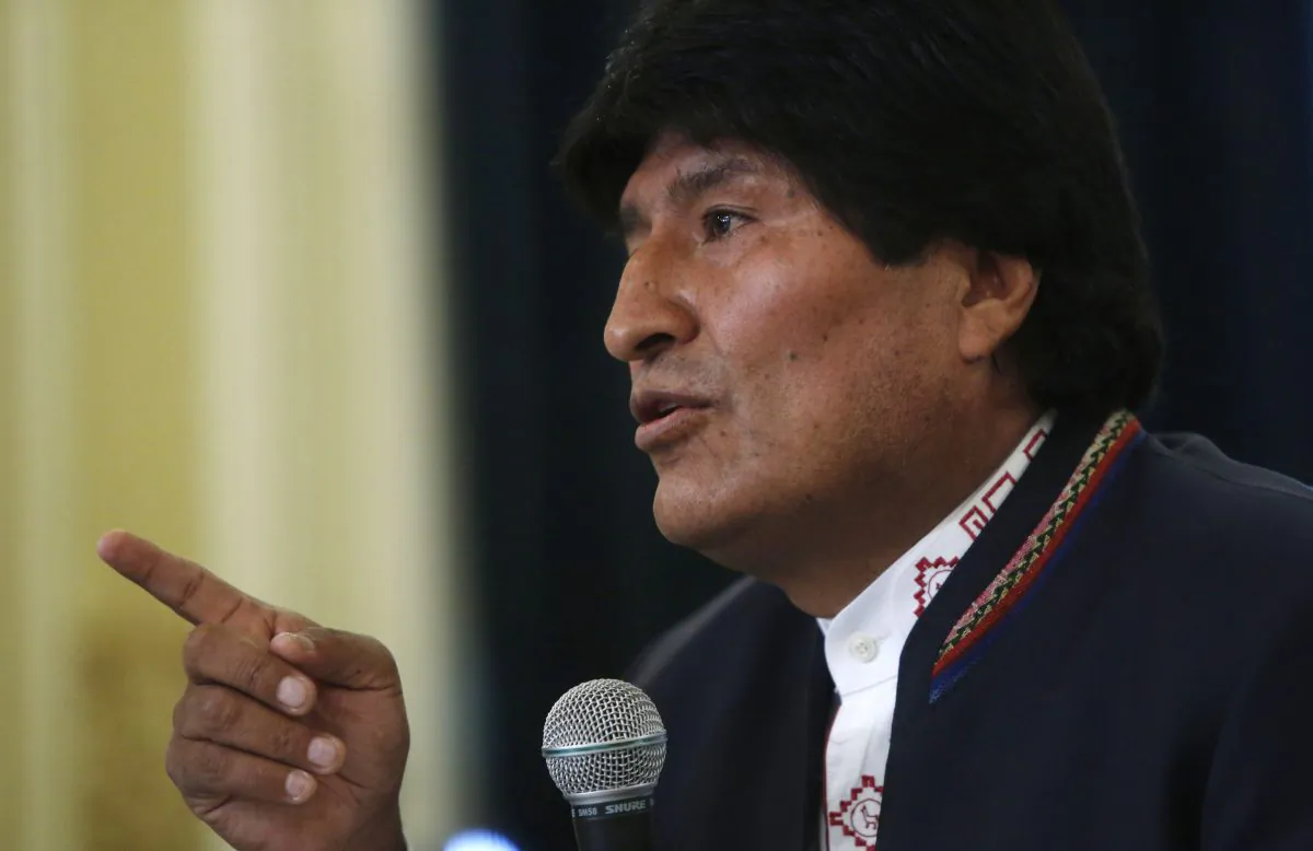 Bolivia's President Evo Morales during a press conference at the government palace in La Paz, Bolivia, on Feb. 24, 2016. Bolivian voters have handed Evo Morales his first electoral defeat as president, rejecting by a slim margin a constitutional amendment that would have let him run for a fourth consecutive term in 2019. Morales in recognizing his defeat said, "That he has lost a battle but not the war." (AP Photo/Juan Karita)