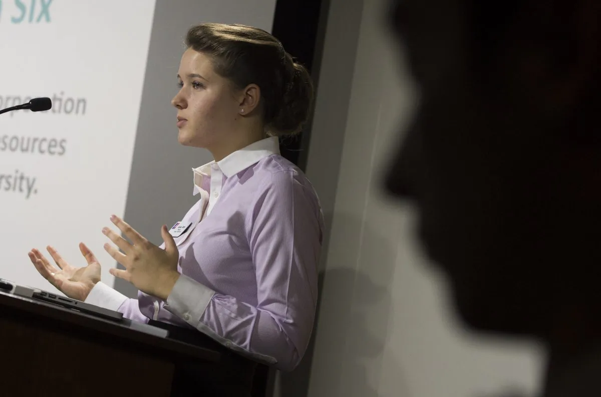 American University student body president Sophia Wirth talks about the Sexual Assault Awareness and Prevention Task Force dealing with campus sexual assaults and violence during a school forum about the issue at American University in Washington, D.C., on Nov. 10, 2014. Last spring (2014), emails written by members of American University's Epsilon Iota fraternity were leaked, revealing to a horrified public the strategies—from manipulation to outright drugging—the brothers used to get sex. The messages from the members of the unofficial group at the campus in the US capital gave tips on targeting first-year female students—perceived to be more naive—and the best places to have sex without being seen. One email suggested inviting girls over for drinks before a party, so they "would feel more relaxed and safe." (Saul Loeb/AFP/Getty Images)