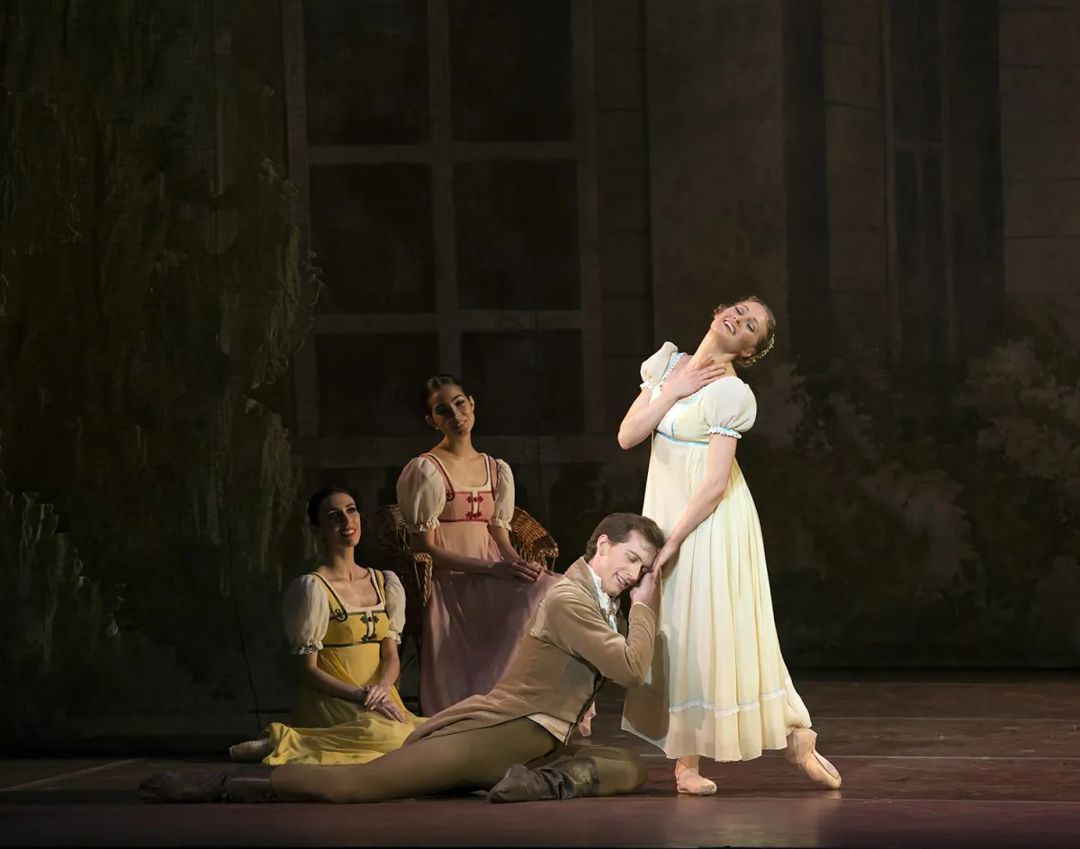 Boston Ballet dancers Patrick Yocum and Ashley Ellis (forefront) in a performance of “Onegin.” (Gene Schiavone)