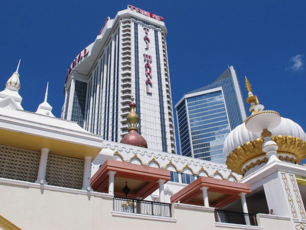 The exterior of the Trump Taj Mahal casino in Atlantic City, N.J., on April 24, 2015. (AP Photo/Wayne Parry)