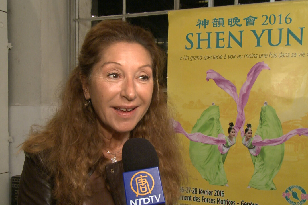 Composer, lyricist, and publisher Francesca Aeschlimann at the Shen Yun Performing Arts performance at the Bâtiment des Forces Motrices in Geneva on Feb. 25, 2016. (NTD Television)