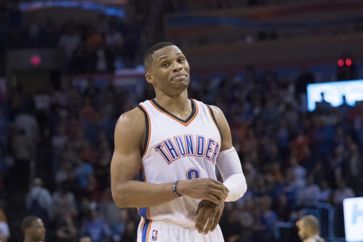 The five-time All-Star Russell Westbrook is averaging 24.4 points, 10.2 assists, and 7.5 rebounds per game this year for the Oklahoma City Thunder. (J Pat Carter/Getty Images) 