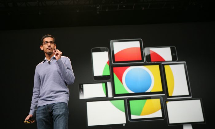 Sundar Pichai, senior vice president of Chrome, speaks at Google's annual developer conference, Google I/O, in San Francisco on June 28, 2012. AFP PHOTO/Kimihiro Hoshino (KIMIHIRO HOSHINO/AFP/GettyImages)