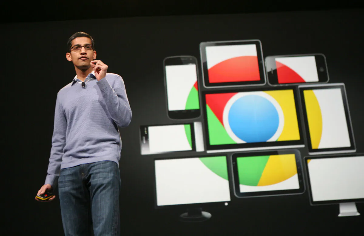 Sundar Pichai, senior vice president of Chrome, speaks at Google's annual developer conference, Google I/O, in San Francisco on June 28, 2012. (KIMIHIRO HOSHINO/AFP/GettyImages)