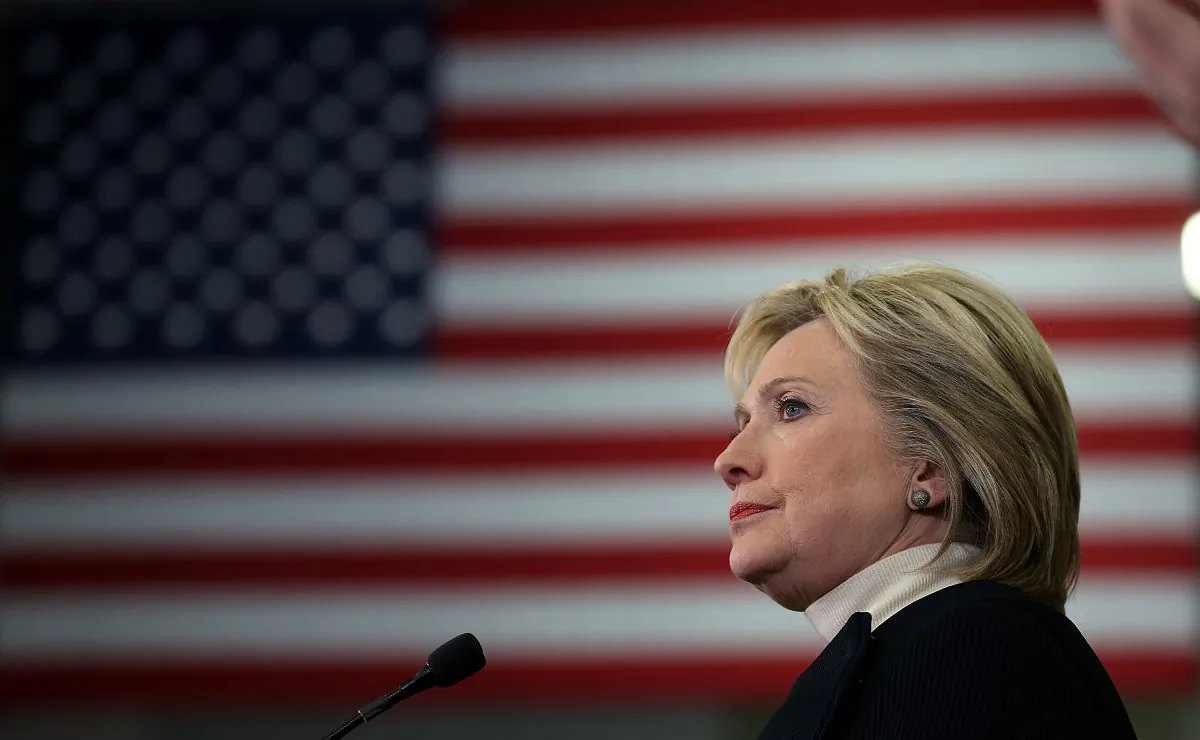 Democratic presidential candidate Hillary Clinton speaks at her primary night gathering at Southern New Hampshire University in Hooksett, N.H., on Feb. 9, 2016. (Justin Sullivan/Getty Images)