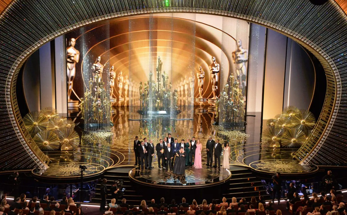 Members of the cast and producers of Spotlight accept the award for Best Picture at the 88th Oscars on February 28, 2016 in Hollywood, California. (MARK RALSTON/AFP/Getty Images)