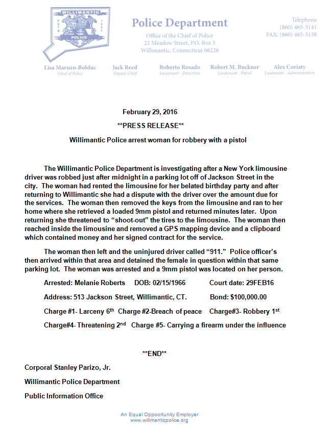 (Willimantic Police Department)