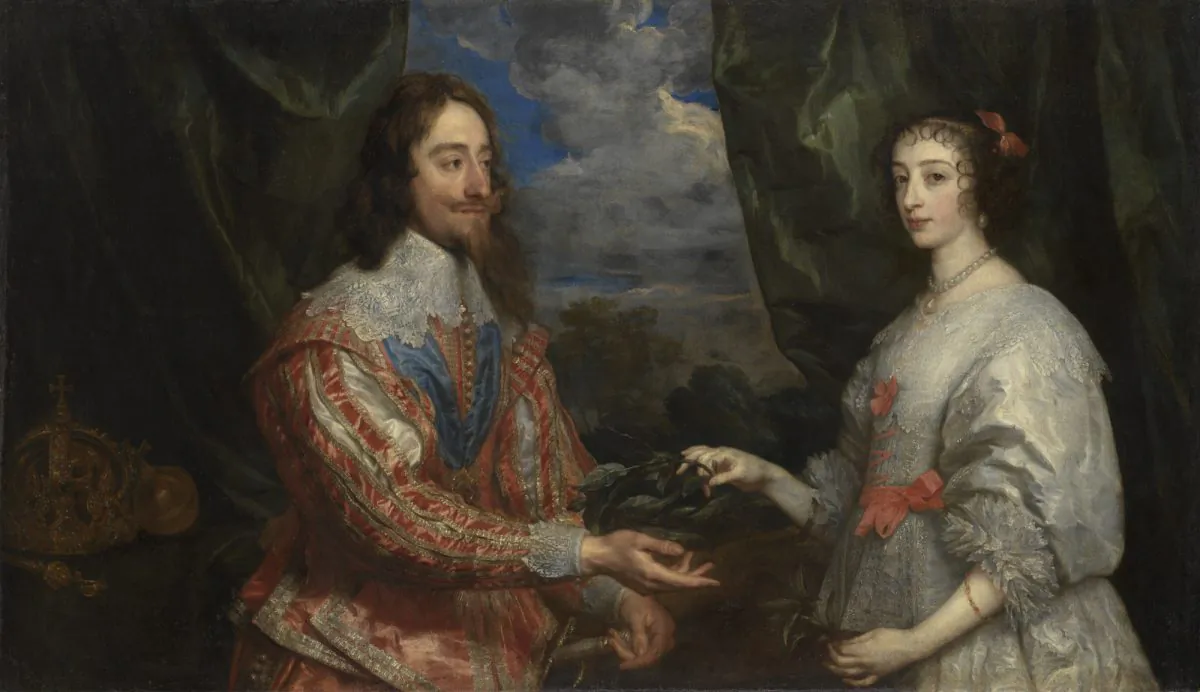 "Charles I and Henrietta Maria Holding a Laurel Wreath" 1632 by Anthony van Dyck (1599-1641) Oil on canvas Arcibiskupský zámek a zahrady v Kroměříži, Kroměříž.