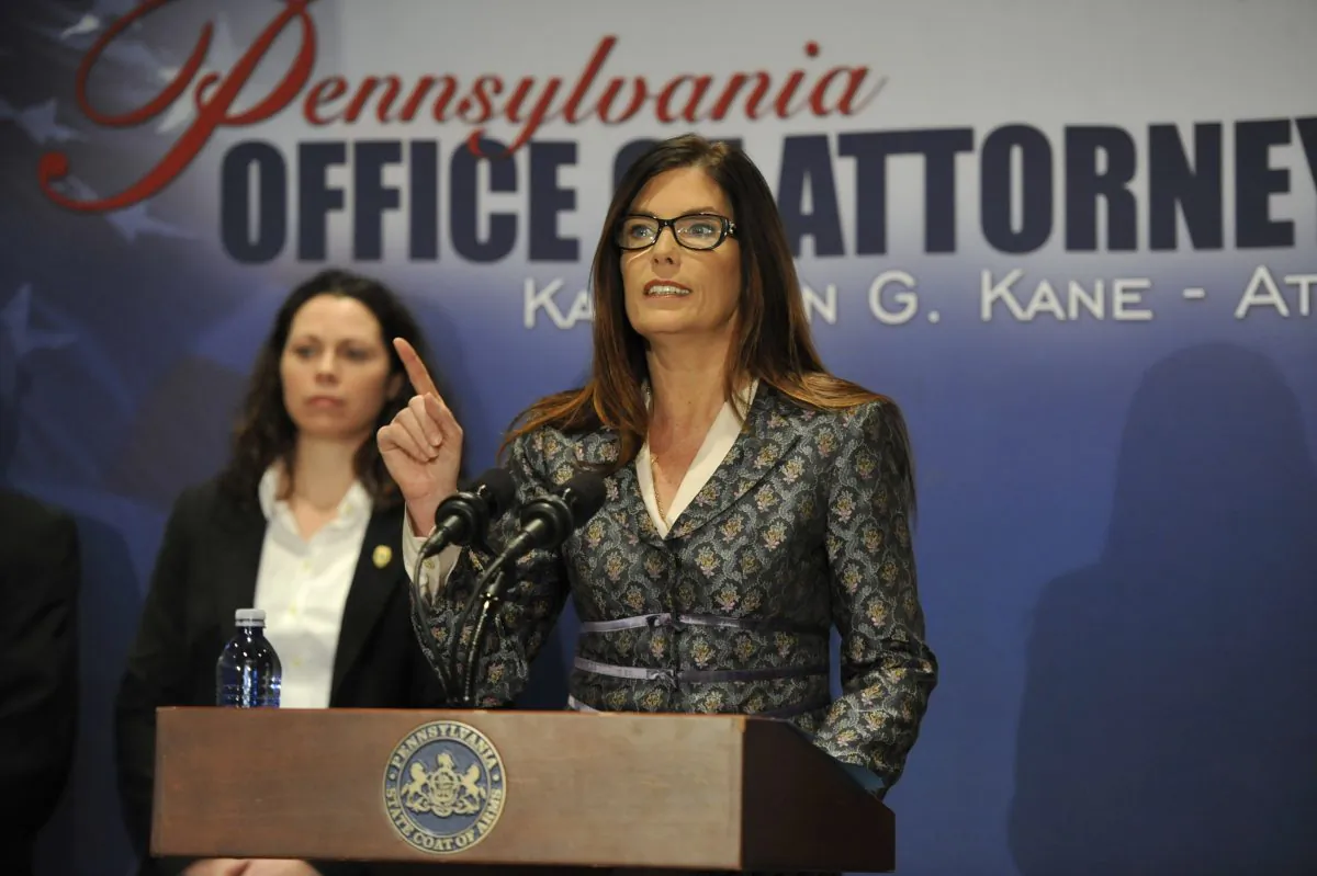 Pennsylvania Attorney General Kathleen Kane speaks about the 147-page report on sexual abuse in the Altoona-Johnstown Diocese was made public at a news conference in Altoona, Pa., on March 1, 2015. Kane says none of the alleged criminal acts can be prosecuted because some abusers have died, statutes of limitations have run their course and victims are too traumatized to testify. (Todd Berkey/The Tribune-Democrat via AP)
