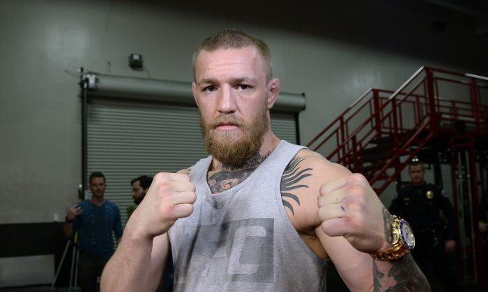 UFC featherweight champion Conor McGregor poses after a news conference at UFC Gym Feb. 24. (Kevork Djansezian/Getty Images)