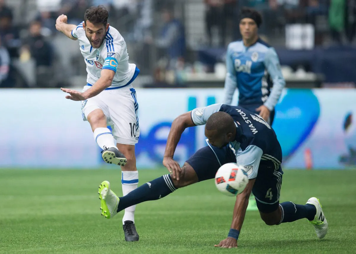 Montreal Impact's Ignacio Piatti scores a fantastic goal in Vancouver on March 6, 2016. The Impact handed the Whitecaps a second straight opening day home loss to a Canadian team. (The Canadian Press/Darryl Dyck)